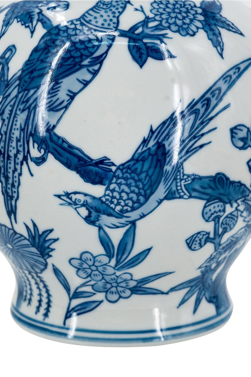 Blue white porcelain teardrop vase with nature-inspired organic shape