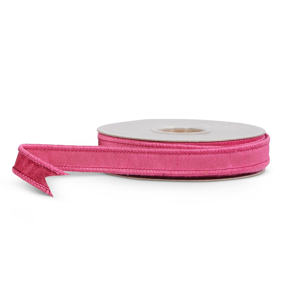 Ten yards of one-inch wide pink polyester wired ribbon.
