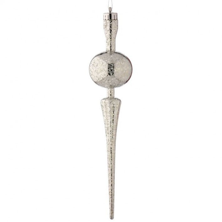 Silver mercury glass vacuum plate finial ornament with a spherical ball top.