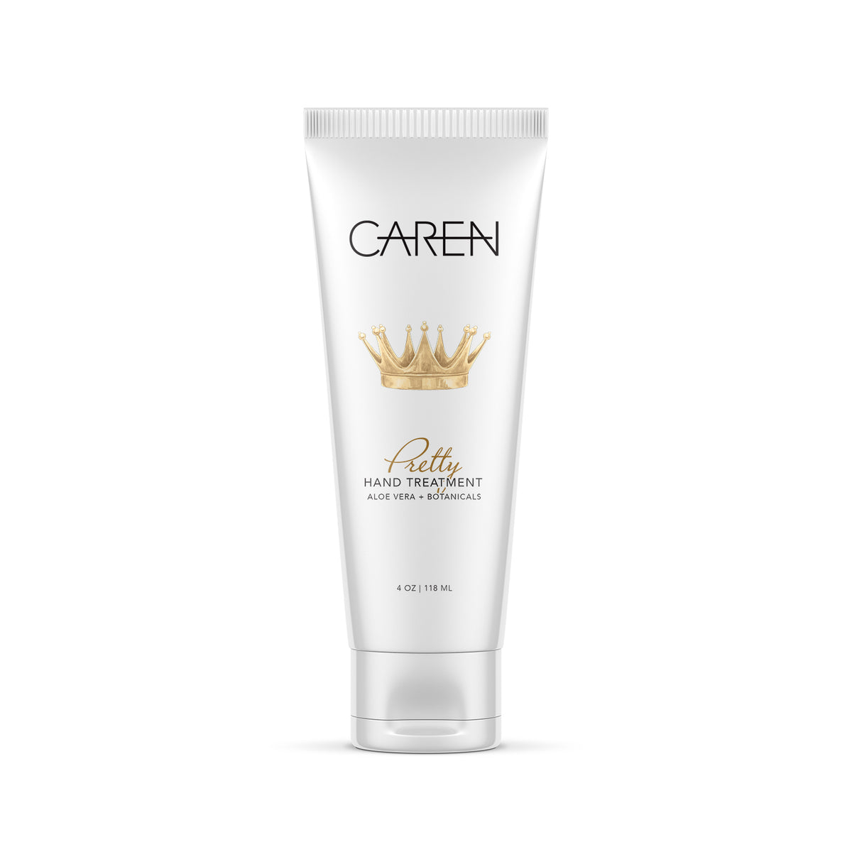 Caren Pretty Hand Treatment 4oz white tube with a gold crown illustration.