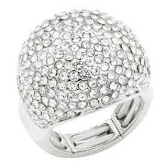 Silver pave cluster stretch ring with rhinestone embellishments