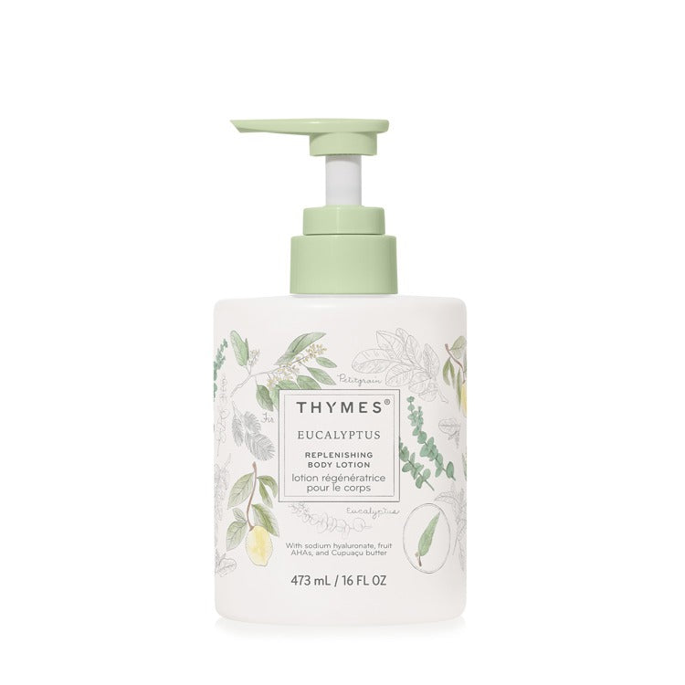 White bottle of Replenishing Body Lotion with pump dispenser